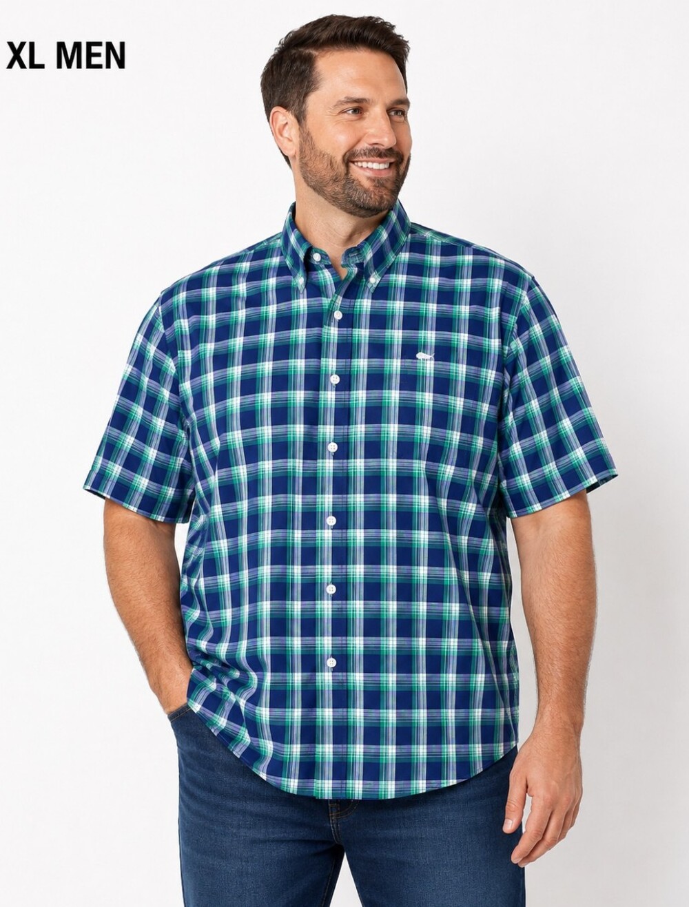 SOUTHERN LURE MENS XL PREPPY PLAID BUTTON DOEN SHIRT GREEN BLUE